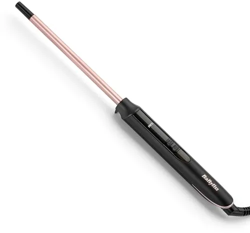 BaByliss Tenacilla de 10 mm - Rizador con barril de cerámica con cuarzo, Rizador de peklo con 10 ajustes de temperatura, Rizos definidos, Afro, Compacto, Rosa y Negro, C449E