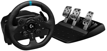 Logitech G G923 Racing Wheel and Pedals, Force Feedback TRUEFORCE,1.000 Hz, respuesta eficaz, control de salida de doble embrague, volante auténtico, para PS5, PS4, PC, Mac - Negro