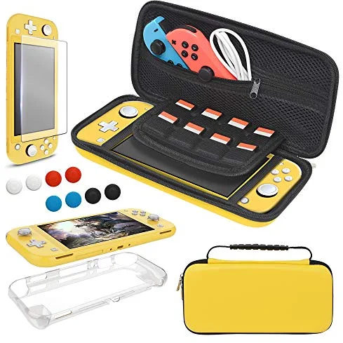 Paquete de accesorios 4 en 1 para Nintendo Switch Lite, funda de transporte más cubierta de la caja de TPU y protector de pantalla, kit de accesorios de viaje portátil para Switch Lite 2019 - amarillo