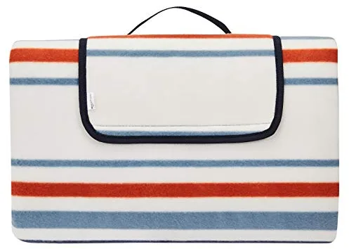 Amazon Basics Manta para pícnic Jardín con base impermeable, 200 x 200 cm, Diseño de rayas marino