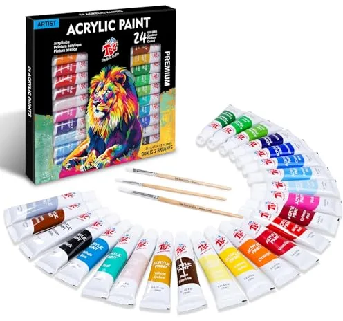 TBC The Best Crafts Pintura Acrílica 24 Tubos 9.5 ml, Kit de Pintura Acrilica para Manualidades, Papel de Lienzo, Vidrio, Madera, Modelar, para Profesionales Artistas, Niños by