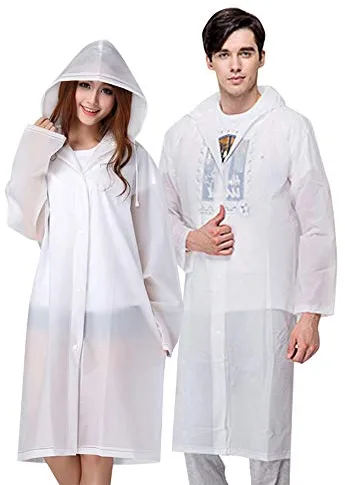 Vicloon Chubasqueros Impermeable, 2 de Paquete Poncho de Lluvia Impermeable Reutilizable con Capucha y Mangas, Unisex EVA Poncho para Viajes, Excursionismo y Exteriores (D-blanco-2pcs)