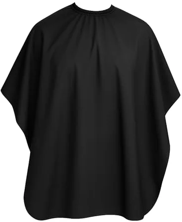 ECENCE Capa Peluquería Profesional con cierre de gancho Negro, 120x100cm, Capa de Barbero para para niños y jóvenes, capa para cortar el pelo, impermeable