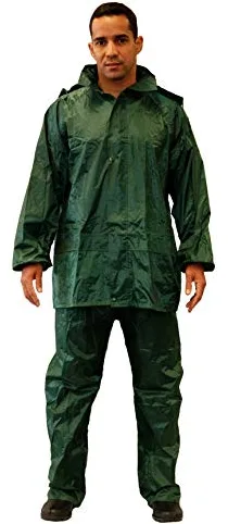 Gahibre Mod. 420 Traje de agua Completo Hombre, Chubasquero Plegable y Ligero | Traje Impermeable de Trabajo, Verde, S