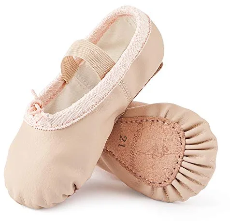 Zapatillas de Danza Cuero Zapatos de Ballet y Gimnasia Baile para Niña y Mujer Beige 27