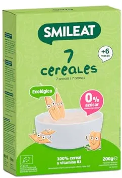 Smileat - Papilla para peques Ecológica de 7 Cereales - Sin Azúcar Añadido - Ingredientes Vegetales - Fácil de Diluir y Preparar