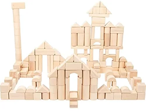11397 Bloques de madera, small foot, juego de 200 piezas, incl. puentes, cilindros, triángulos, etc., desde 1 año , color/modelo surtido