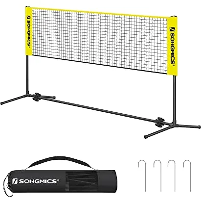 SONGMICS Red de bádminton de 3 m, Red de Voleibol, Postes Ajustables en Altura, Juego portátil para Tenis, Voleibol de Playa, para jardín, Parque, al Aire Libre, Amarillo SYQ300Y
