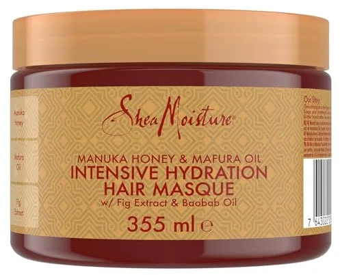 SheaMoisture Mascarilla Capilar Miel de Manuka y Aceite de Mafura - Hidratación Intensiva para Cabello Seco y Dañado - Con Aceite de Baobab y Manteca de Karité - Sin Sulfatos - 1 x 355 ml