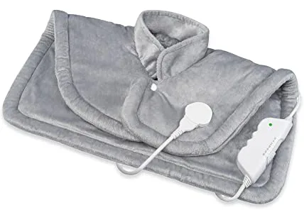 medisana HP 622 Almohadilla térmica para cuello y hombros, Capa eléctrica térmica, Protección contra sobrecalentamiento y apagado automático, 6 niveles de temperatura, Lavable, Gris
