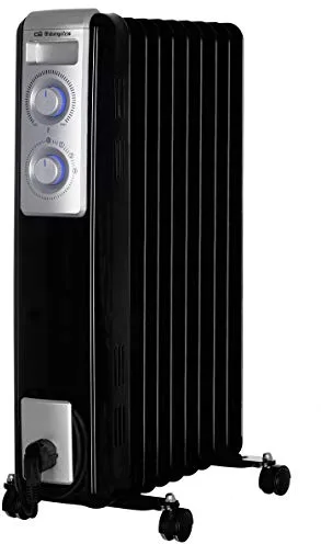 Orbegozo RN 2000 - Radiador de aceite, 9 elementos, luz LED, termostato regulable, Recogecables, Ruedas pivotantes, Negro, 2000 W