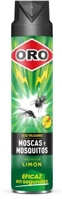 ORO Insecticida Voladores- Contra moscas y mosquitos - Acción inmediata y máxima eficacia - Para interiores y exteriores - Agradable aroma a limón- 750 ml