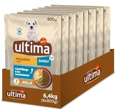 Ultima Pienso para Perros Mini Junior con Pollo - Pack de 8 x 800 g, Total: 6.4 kg