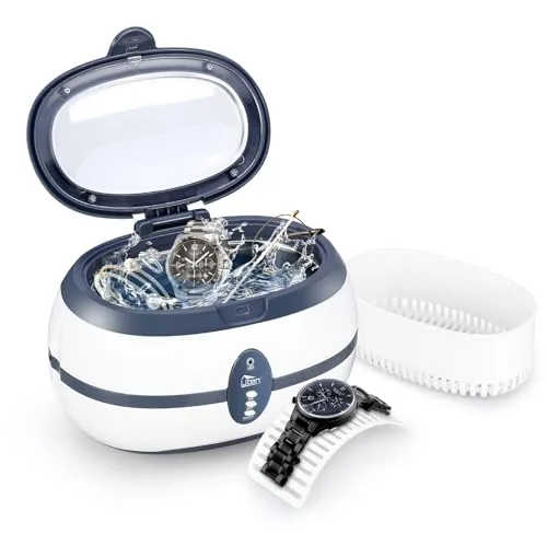 Uten Limpiador Ultrasónico Profesional de 600ml，40000Hz，Con Cesta de Limpieza y Clock Stand，Profesional Limpiador para Relojes, Joyas, Gafas，Dentaduras y Piezas Metálicos