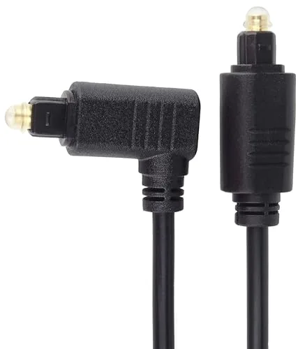 PremiumCord Cable de Audio Óptico Toslink Acodado 1m, Toslink Macho A Macho 90°, Cable Digital para Sistema Estéreo HiFi Sounbar TV, HQ Audio, Chapado En Oro, Color Negro