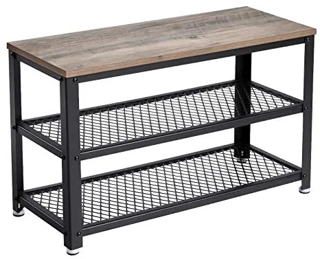 VASAGLE Banco Zapatero, Zapatero con Banco, Banco para Zapatos, Organizador con 2 Estantes, 30 x 73 x 45 cm, para Pasillo, Sala de Estar, Acero, Estilo Industrial, Greige y Negro LBS73MB