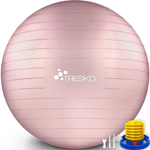 TRESKO® Pelota de Gimnasia Anti-Reventones | Bola de Yoga Pilates y Ejercicio | Balón para Sentarse | Balon de Ejercicio para Fitness | 300 kg | con Bomba de Aire (Rose Gold, 65cm)