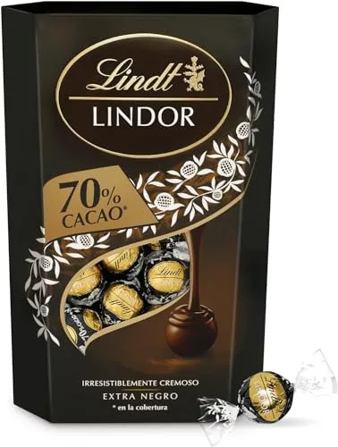 Lindt bombones LINDOR CORNET chocolate negro al 70% de cacao, delicioso bombón con interior de chocolate cremoso, chocolate Lindt, 337 g, aprox 26 bombones
