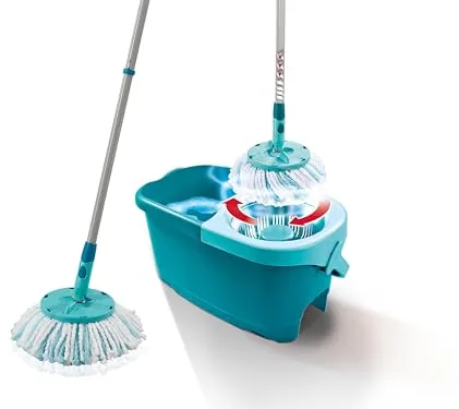 Leifheit Set de fregona rotatoria Clean Twist Disc Mop Ergo 2.0, fregona giratoria con cabezal Micro Duo, set de limpieza en húmedo