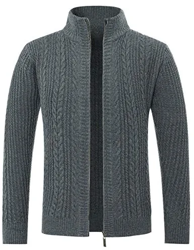 Allthemen Cárdigan Hombre Chaqueta de Punto cálida de Invierno con Cremallera de Color sólido de otoño con Cuello levantado 79# Gris XXL