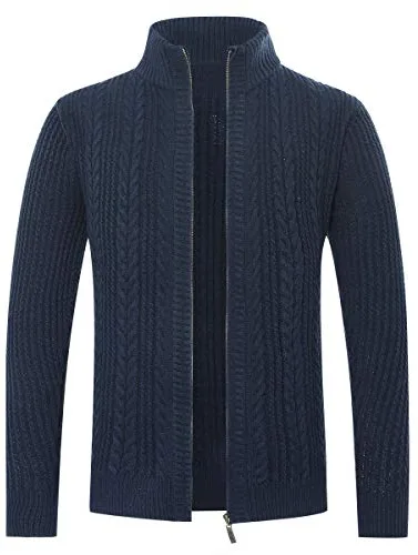 Allthemen Cárdigan Hombre Chaqueta de Punto cálida de Invierno con Cremallera de Color sólido de otoño con Cuello levantado 79# Azul Marino XL