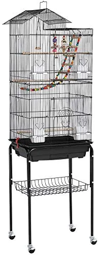 Yaheetech Jaula para Pájaros Jaula con Soporte Ruedas para Canarios Jaula Mascota 46 x 35 x 158,5 cm
