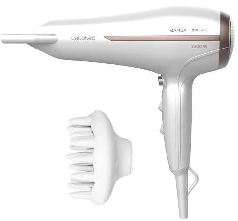 Cecotec Secador de pelo Iónico Bamba IoniCare 5200 Aura, 2300W de potencia, con ion real y gran caudal, Función aire frío, 2 velocidades y 3 temperaturas