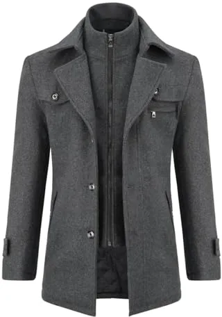 Allthemen Abrigo de invierno para hombre abrigo corto abrigo de lana cálido chaqueta de invierno de negocios Gris XXL