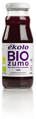 Ekolo Zumo de Uva Ecológico, 100% Exprimido, 12 Botellas x 200 ml, 2400 ml