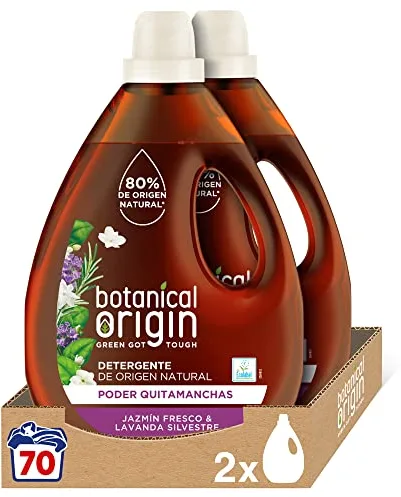 Botanical Origin Detergente para lavadora ecológico apto para pieles sensibles, 70 lavados, Fragancia Jazmín Fresco y Lavanda Silvestre 2 unidades