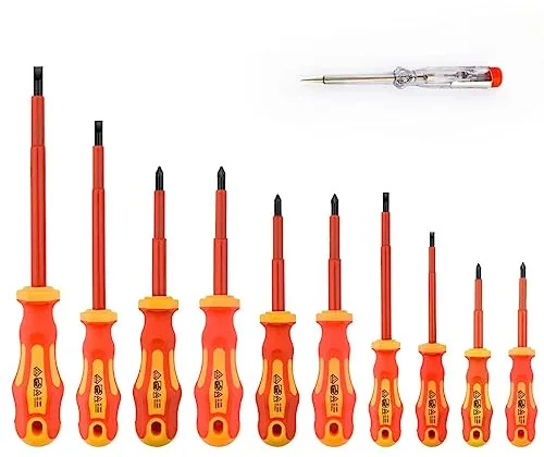 Juego de 11 Destornilladores Aislados 1000V y Buscapolos Aprobado por la VDE Destronilladores para Electricistas Planos y PH