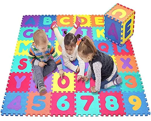 Star Ibaby Alfombra Puzzle Bebé 36 Piezas - 195x195 cm - Espuma XPE Ecologica - No tóxica - Modelo Letras/Numeros.
