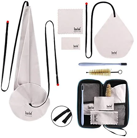 Imelod Kit de limpieza de saxofón con estuche para flauta de clarinete alto tenor y otros instrumentos de viento y madera, incluido paño y cepillo de boquilla(Gris Oscuro)
