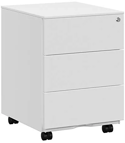 SONGMICS Cajonera, Archivador Móvil, Armario Metálico, Soporte para Impresora, con Cerradura, 3 Cajones, Premontado, Oficina, Oficina Casa, 45 x 39 x 54 cm, Blanco Mate OFC63WT