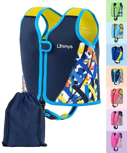 Chaleco de Natación Limmys para Niños – Sistema de Flotación Ajustable de 8 Paneles, Certificado CE, Diseño Premiado, Neopreno Suave, Construcción Resistente, Bolsa de Transporte Incluida