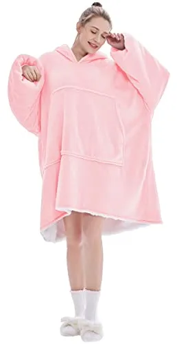FELOVE Sudadera con Capucha, Manta usable,Grande Hoodie Sudadera con de Gran tamaño, Talla Única, cálida, Suave, y cómoda Sudadera, para Adultos, Hombres, Mujeres, Adolescentes.Barbie Rosa