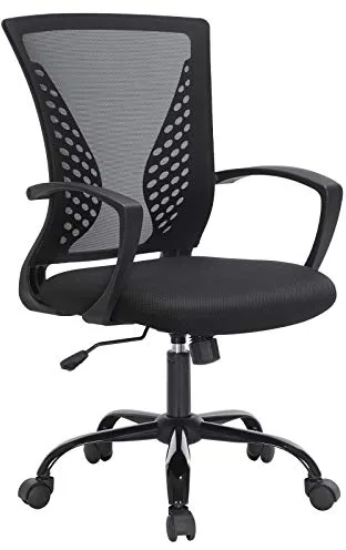 SONGMICS, Silla Giratoria, Regulable en Altura, Función de Inclinación, Respaldo y Asiento de Malla Transpirable, para Estudio de Oficina, Carga Máx. 120 kg, Negro OBN22BK, 58 x 60,5 x (96-104) cm
