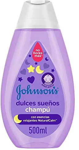 Johnson's Baby Shampoo Dulces Sueños con esencias relajantes NaturalCalm (500 ml), champú hidratante para bebés con fórmula No Llores Más, champú sin sulfatos y pH equilibrado para piel delicada