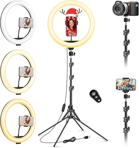 11.5" Aro de Luz con Tripode Profesional Altura Total de 177cm/69.5", Ring Light con Control Remoto, Anillo de Luz Estable Tripode para Movil, Youtube, Maquillaje, Fotografía, Selfie