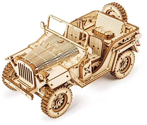 ROKR Car Madera Maquetas para Construir - Maquetas para Montar - Set de Construcción Puzzle 3D para niños y Adultos (Army Jeep)