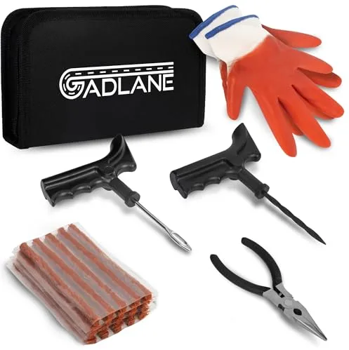 GADLANE 7PCS Kit Repara Pinchazos Moto sin Cámara - Kit de Reparación de Neumáticos de Emergencia para Coche, Motocicleta, Camión, ATV con 20 Mechas
