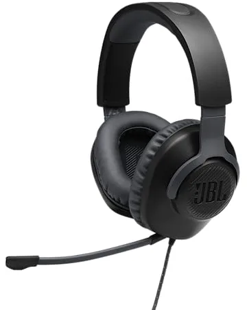 JBL Quantum 100 Auriculares para gamers con sonido QuantumSOUND, micrófono Boom diseño ligero, cómodo y llamativo, compatible con múltiples plataformas, en negro