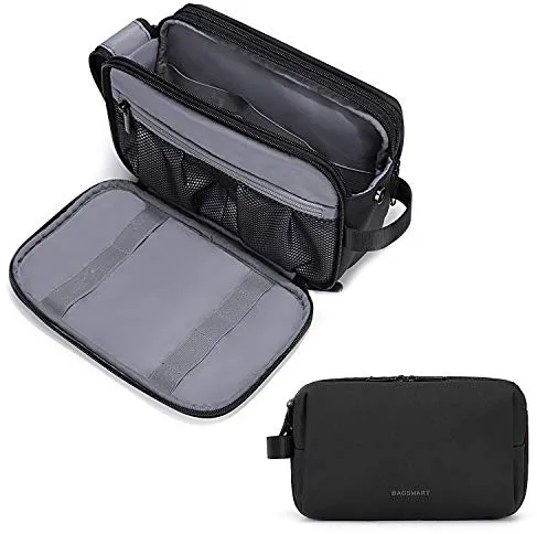 BAGSMART Neceser para Viaje Hombres y Mujer, Neceser Maquillaje Impermeable con Doble Cremallera, Bolsa de Afeitar, Gran Espacio de Almacenamiento, 5 L, Negra, M