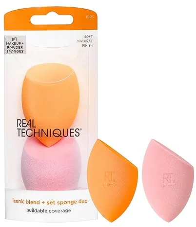 REAL TECHNIQUES - Set de 2 Esponjas para Maquillaje Facial - Incluye 1 Esponja Miracle Complexion + 1 Esponja Miracle Powder - Para Aplicar Todo Tipo de Maquillajes - Sin Látex - Diseño Profesional