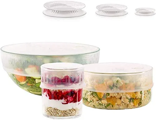 Lékué Tapas extensibles para conservación de alimentos, Transparente, 11.5/15 / 20 cm, Kit de 3 unidades