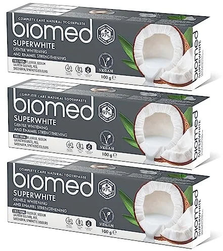 Biomed Superwhite Natural Coconut Toothpaste for Gentle Whitening, Tropical flavour - 100 g (pack of 3) - New Formula and Flavour (Packaging May Vary)
