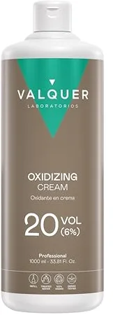 VALQUER Agua Oxigenada en Crema Estabilizada 20 Volúmenes 6% | Oxidante para Coloración Capilar Permanente y Decoloración | Vegano con Ingredientes de Origen Natural | Profesional | 1 L