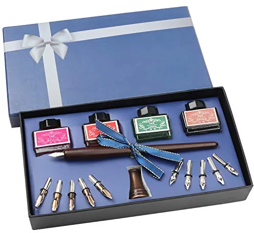Belle Vous Set de Pluma de Caligrafía con Soporte, Frascos de Tinta y Plumillas (16 Piezas) Pluma Estilográfica - Ideal para Principiantes y Adultos - Conjunto de Pluma de Caligrafía