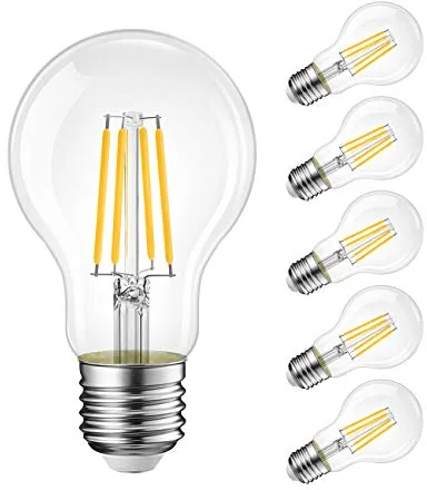 LVWIT 6 Unidades E27 Bombillas Filamento A60 LED Retro Vintage - 11W Equivalente a 100W, 1521 Lúmenes, Color Blanco Cálido 2700K, El Ángulo del Haz de 300°. No Regulable.
