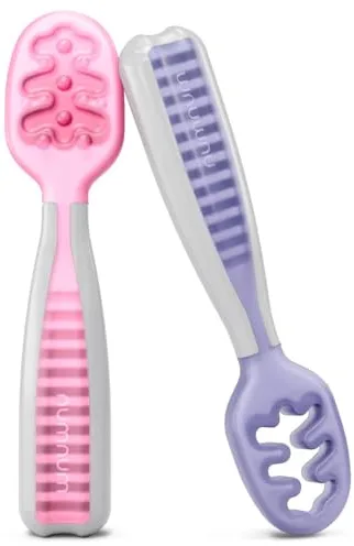 NumNum Precucharas De Aprendizaje Para Bebés, Juego De 2 Cucharas De Silicona (Etapa 1 + Etapa 2), #1 Recomendada Por Nutricionistas y Expertos Baby Led Weaning (Rosa/Lila) (pre-spoons Lilac/Rosebud)